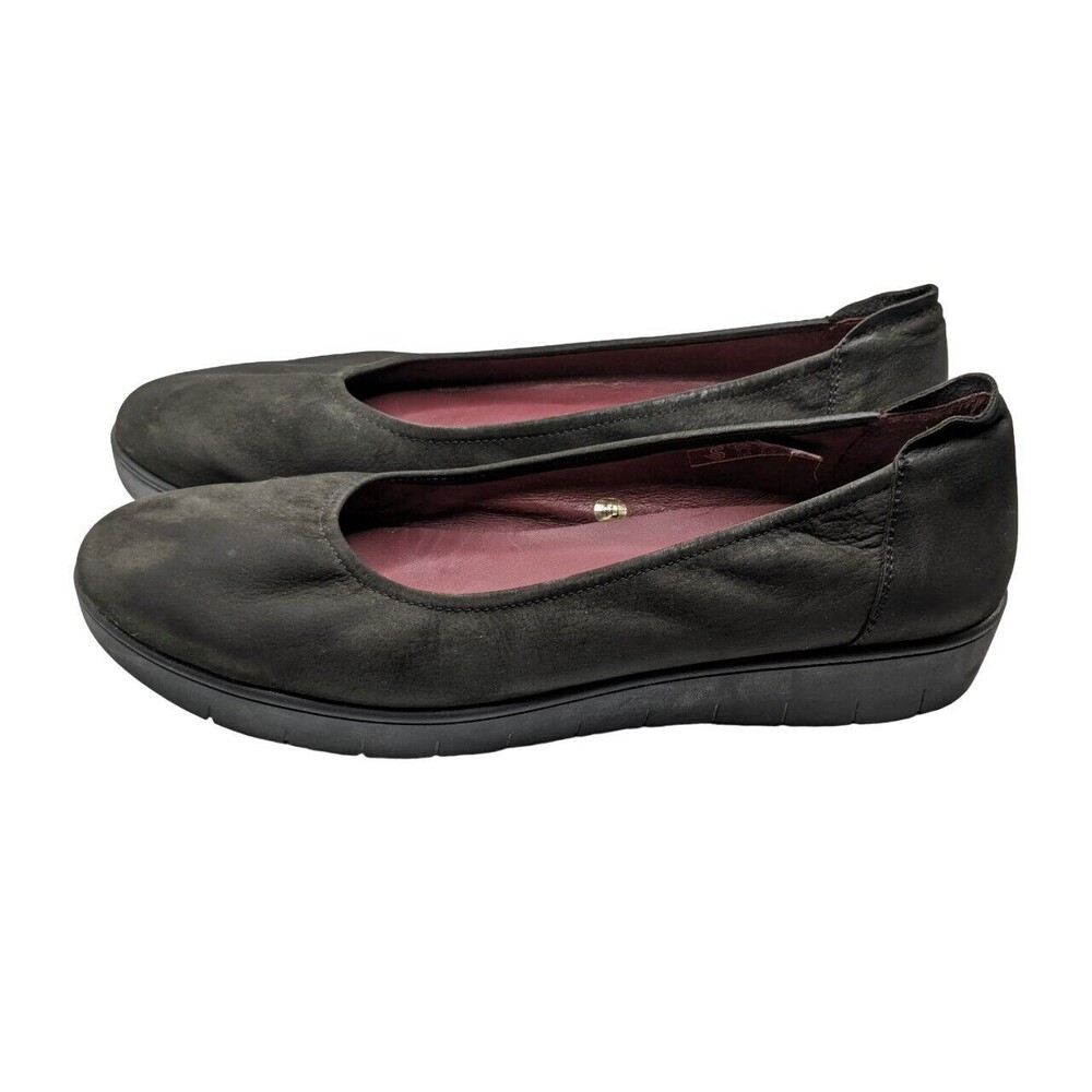 Sabrinas Women's Size 8.5/40 Black Nubuck Leather Ballerina Flats Spain Slip On